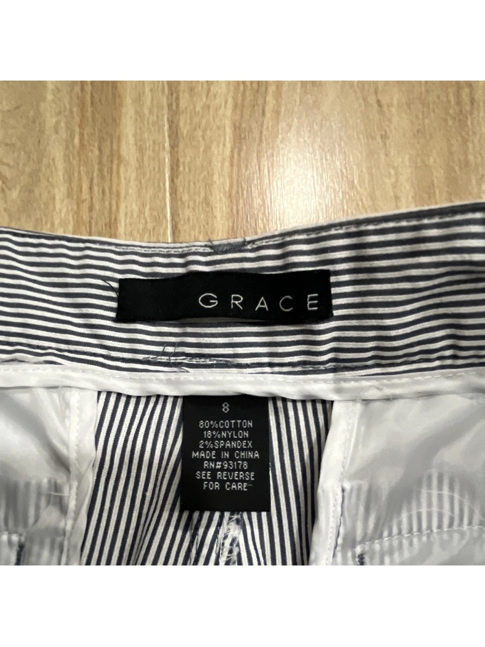 Grace Women's Blue White Pinstriped Ankle Pants - Picture 2 of 13